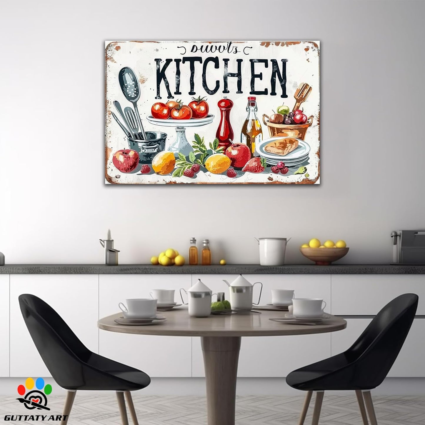 GUTTATY Farmhouse Wall Art Rustic Kitchen Decor, Ready to Hang Kitchen Wall Print Various Fruits and Kitchen Utensil,Vintage Posters Prints for Dinning Room Home Kitchen Restaurant Painting 28×40 Inch