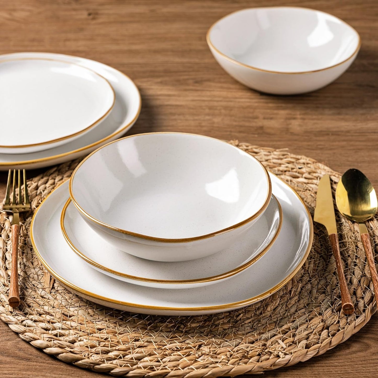 AmorArc Ceramic Dinnerware Sets,Handmade Reactive Glaze Stoneware Plates and Bowls Set,Highly Chip and Crack Resistant Dishware | Dishwasher & Microwave Safe Dishes Set,Service for 4(12Pcs)