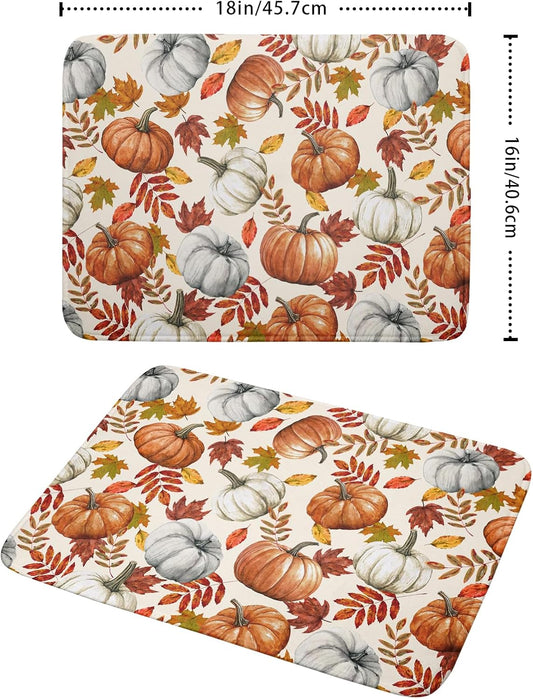 Fall Dish Drying Mat for Kitchen Counter 16x18 Inch Autumn Pumpkins Maple Leaves Drying Mats Thanksgiving Absorbent Reversible Dish Pad Fast Dry Drainer Mat Protector for Countertop Coffee Bar