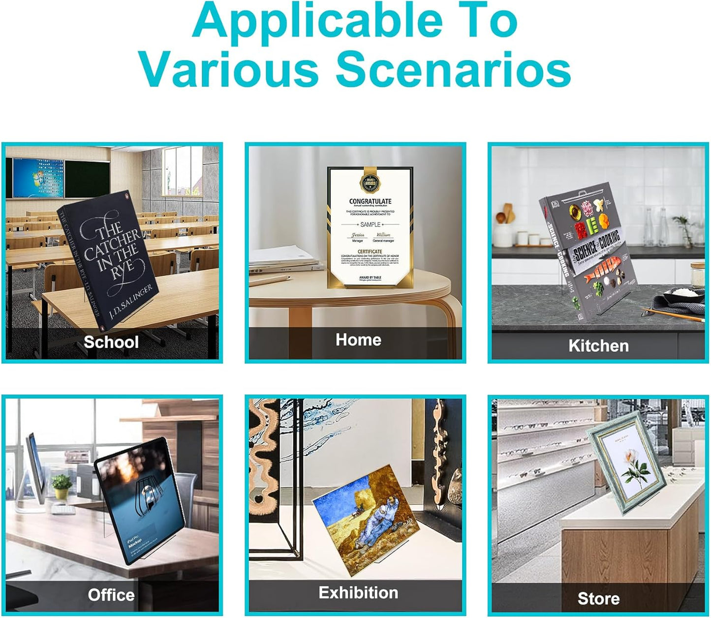 Boloyo Acrylic Book Stand Without Ledge,6 Inch 6PC Clear Acrylic Display Easel Transparent Display Stand Holder Tablet Holder for Displaying Pictures,Books,Artworks, CDs