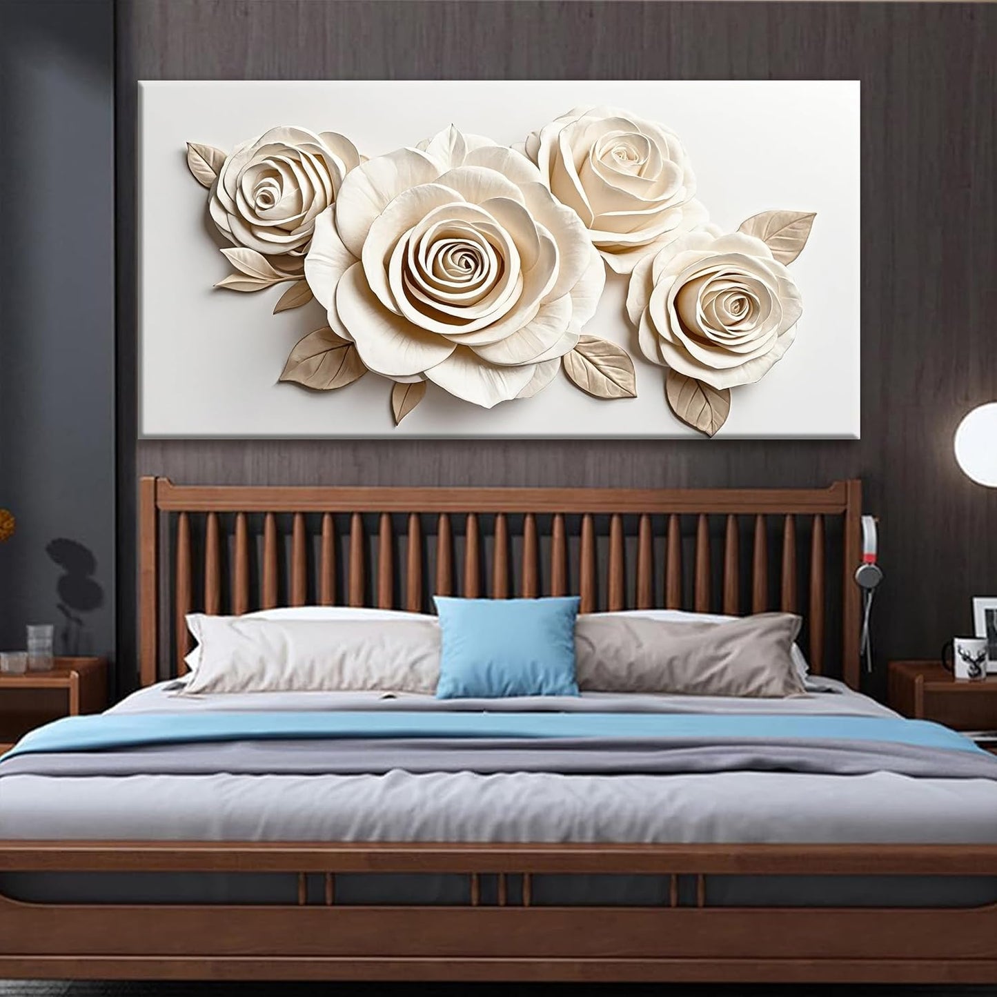 Canvas White Wall Art Living Room Home Wall Decor Modern Canvas Art Wall Decor 29x58 Inches Large Flower Wall Art Elegant Picture For Bedroom Hotel Office Artwork