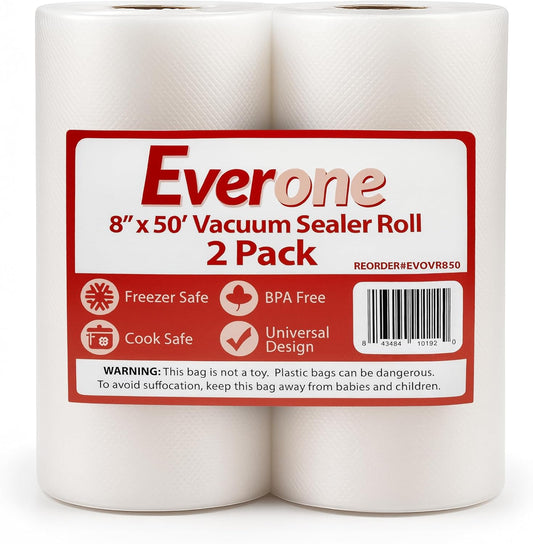 Vacuum Sealer Bags Roll 8" x 50' for Food Saver and Sous Vide, BPA Free, Heavy Duty Commercial Grade Food Storage Bags for Meal Prep and Boil Safe Use, 2 Pack (100 FT)