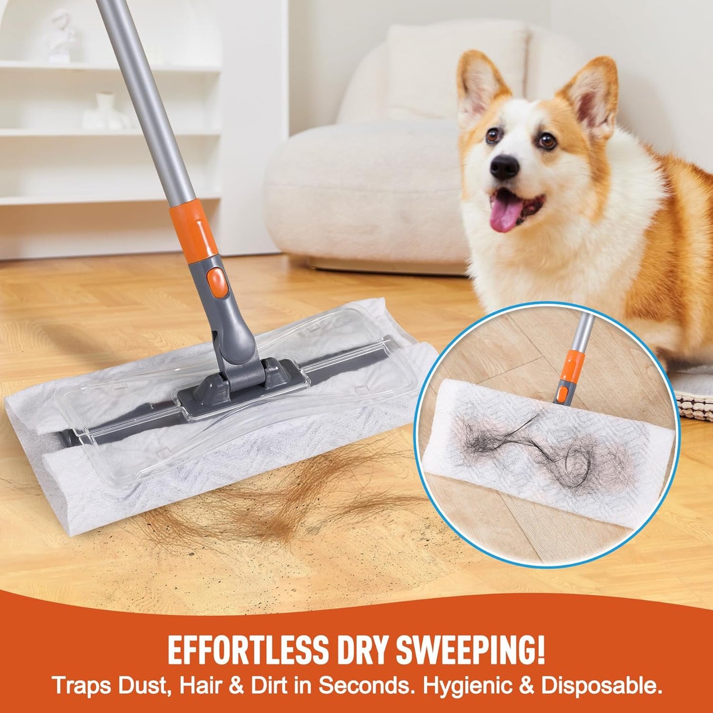 Lightweight Flat Mop with 10 Disposable & 1 Washable Pads, Scrubber for Wet/Dry Hardwood Floor Cleaning, Tile Grout Cleaner, Microfiber for Laminate, Pet Hair Dust