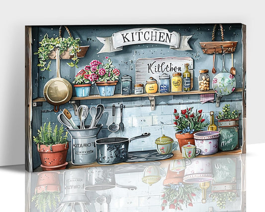 GUTTATY Farmhouse Wall Art Rustic Kitchen Decor, Ready to Hang Kitchen Canvas Print Spoon in Cupboard,Vintage Posters Prints for Dinning Room Home Kitchen Restaurant Painting 18×24 Inch