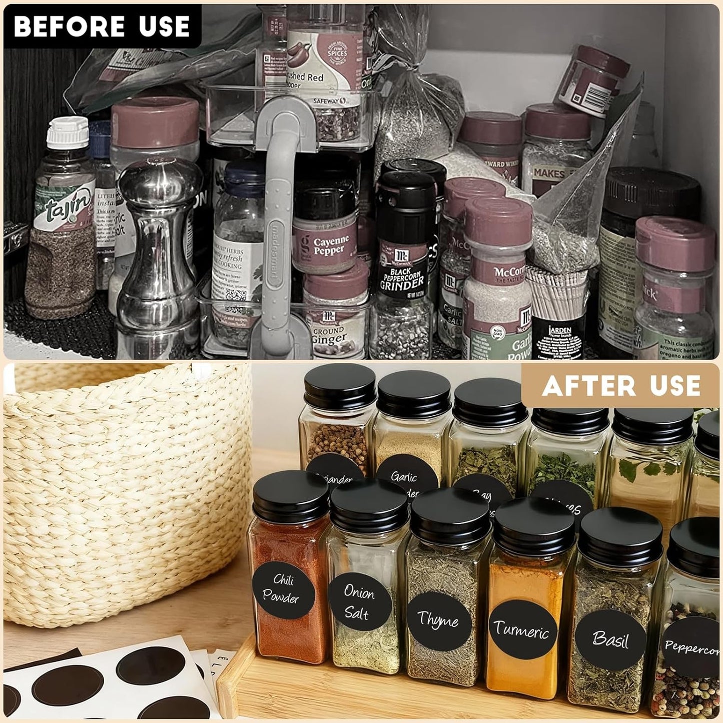 12Pcs Spice Jars with Label, 4oz Empty Square Seasoning Containers, Spice Jars with Shaker Lids, Small Spice Bottles for Salt, Herbs, Sugar, Pepper, Seasoning Jars for Spice Rack, Cabinet, or Drawer