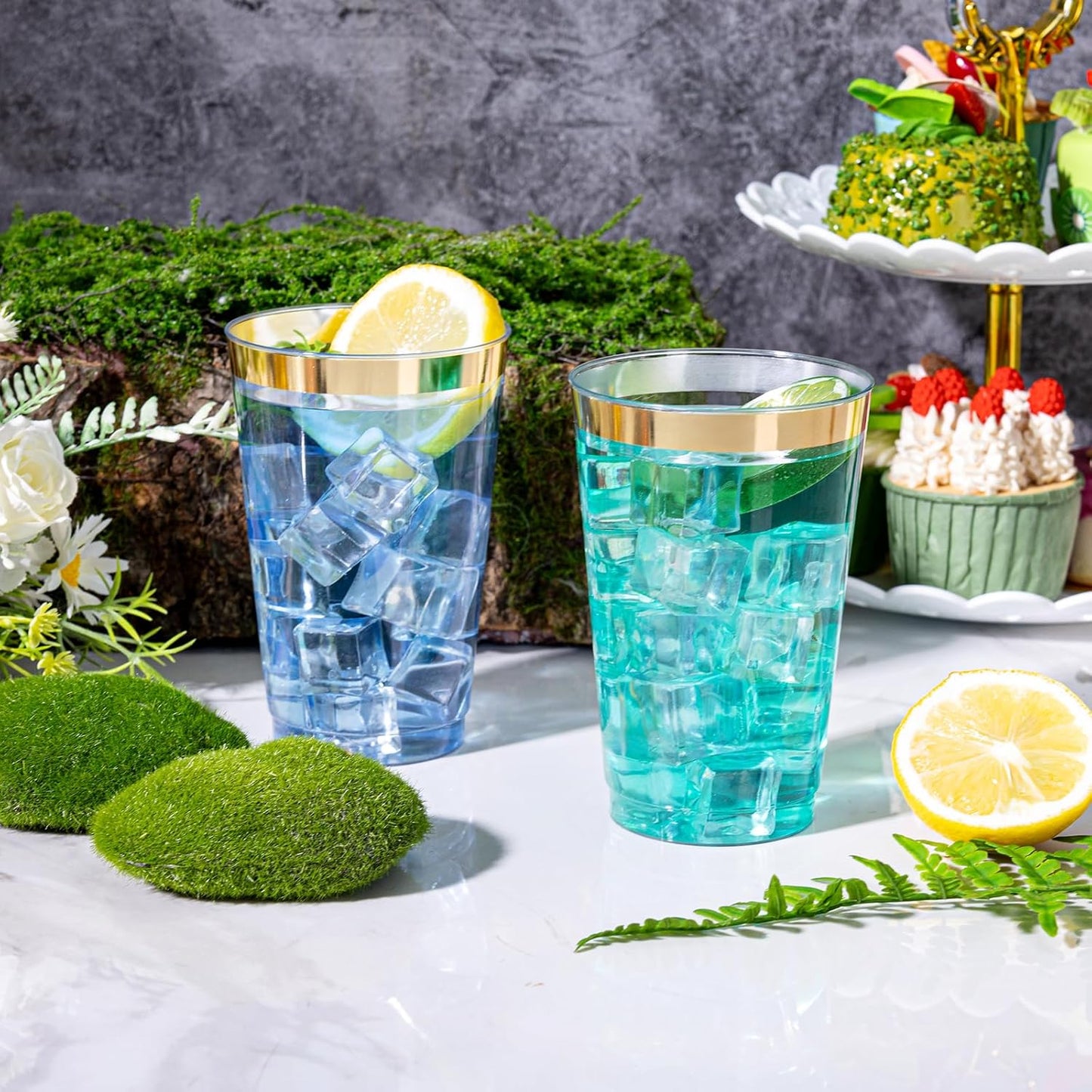 I00000 100 Pack 14 oz Gold Plastic Cups, Gold Disposable Cups Tumblers, Disposable Plastic Wine Glasses Cocktail Glasses Perfect for Wedding, Halloween, Thanksgiving, Christmas Parties