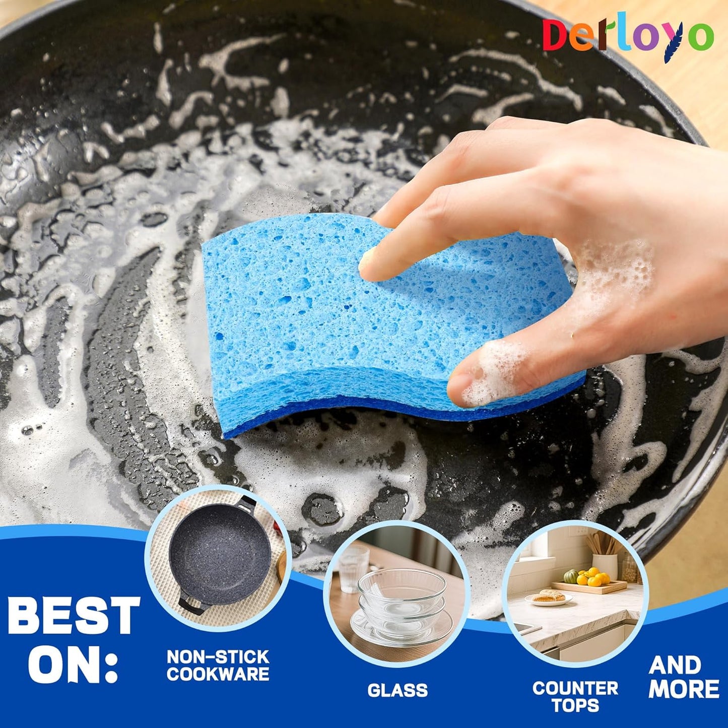 12 Count Non-Scratch Dish Sponges Kitchen, Long Lasting Cleaning Sponges for Dishes,Dual Sided Kitchen Sponges, Cleans Fast Without Scratching, Easy to Dry and Reusable-Blue