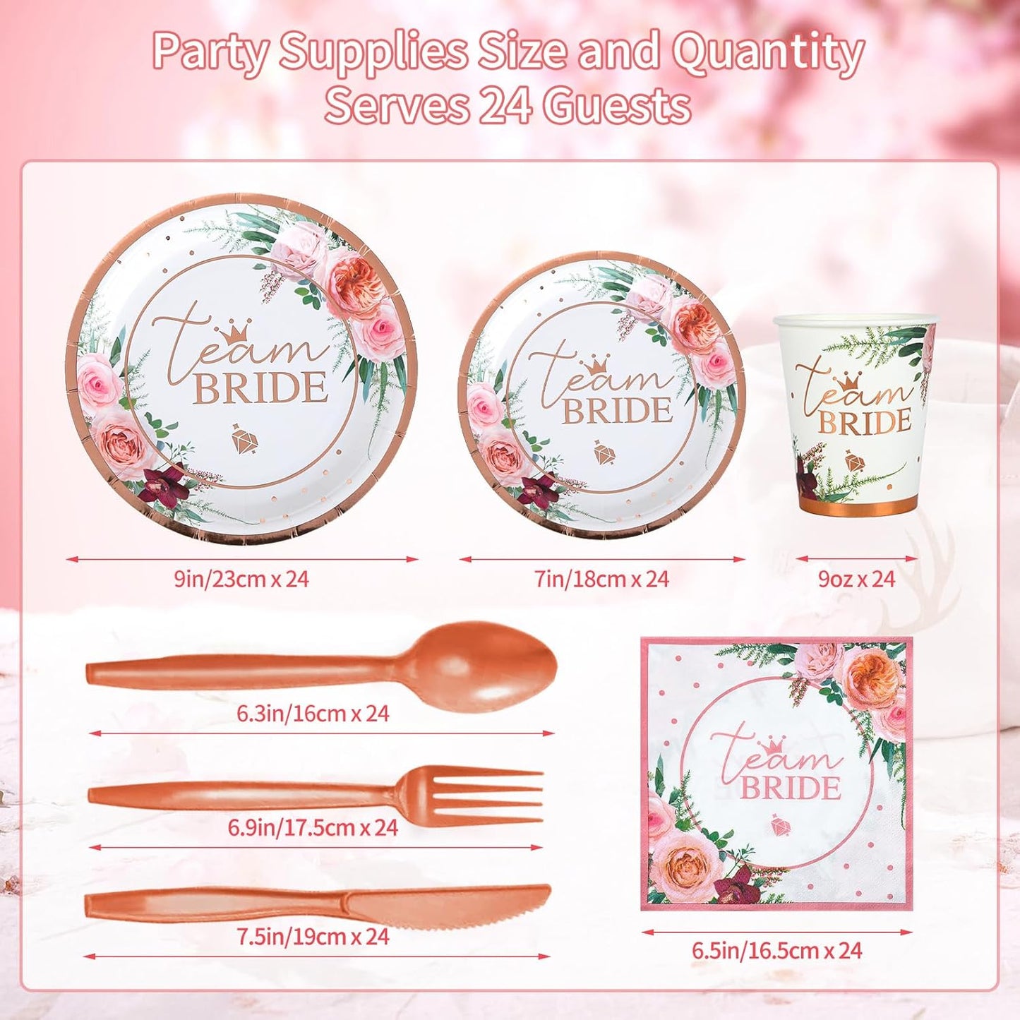 168 PCS Team Bridal Shower Party Supplies Serve 24 Guests Floral Plates and Napkins Disposable Dinnerware Sets for Rose Wedding Engagement Tea Party Bachelorette Decorations