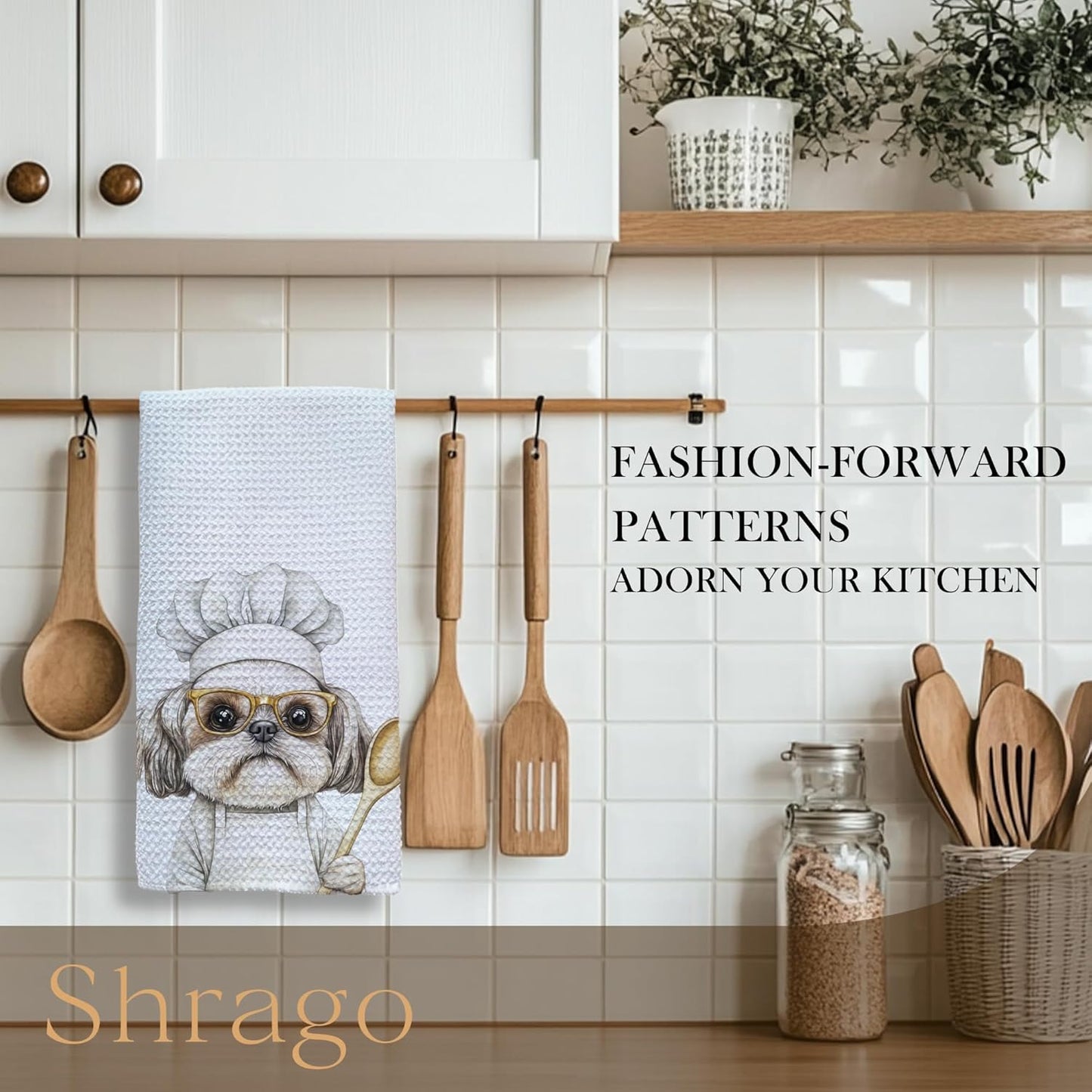 Funny Shih Tzu Chef Kitchen Towels, Gifts for Chefs Dish Tea Towels for Kitchen, Shih Tzu Gifts for Women Men Decorative Hand Towel, Dog Mom Dad Gifts, 16x24 Inch