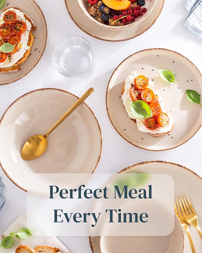 Earthenware dinnerware set 4 persons Rustic 16 pcs - Rustic design dinnerware set, dishwasher safe - Bowl and plate set - Pure Living dinnerware in beige…