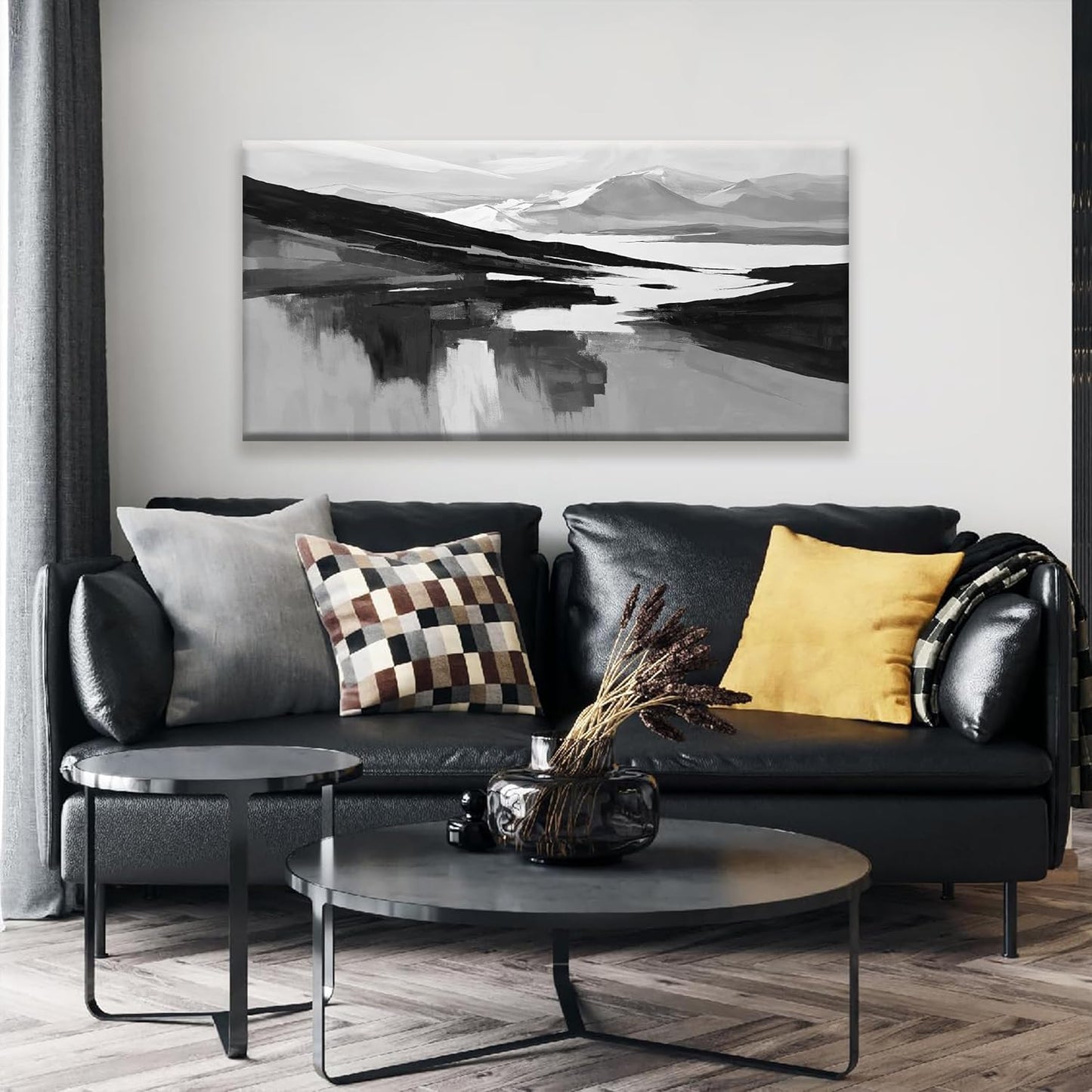 Abstract Wall Art Decor Grey White Wall Art Painting Canvas Art Wall Decor Prints Minimalist Abstract Black Wall Decor For Living Room Wall Bedroom Kitchen Office Artwork 24"×48"