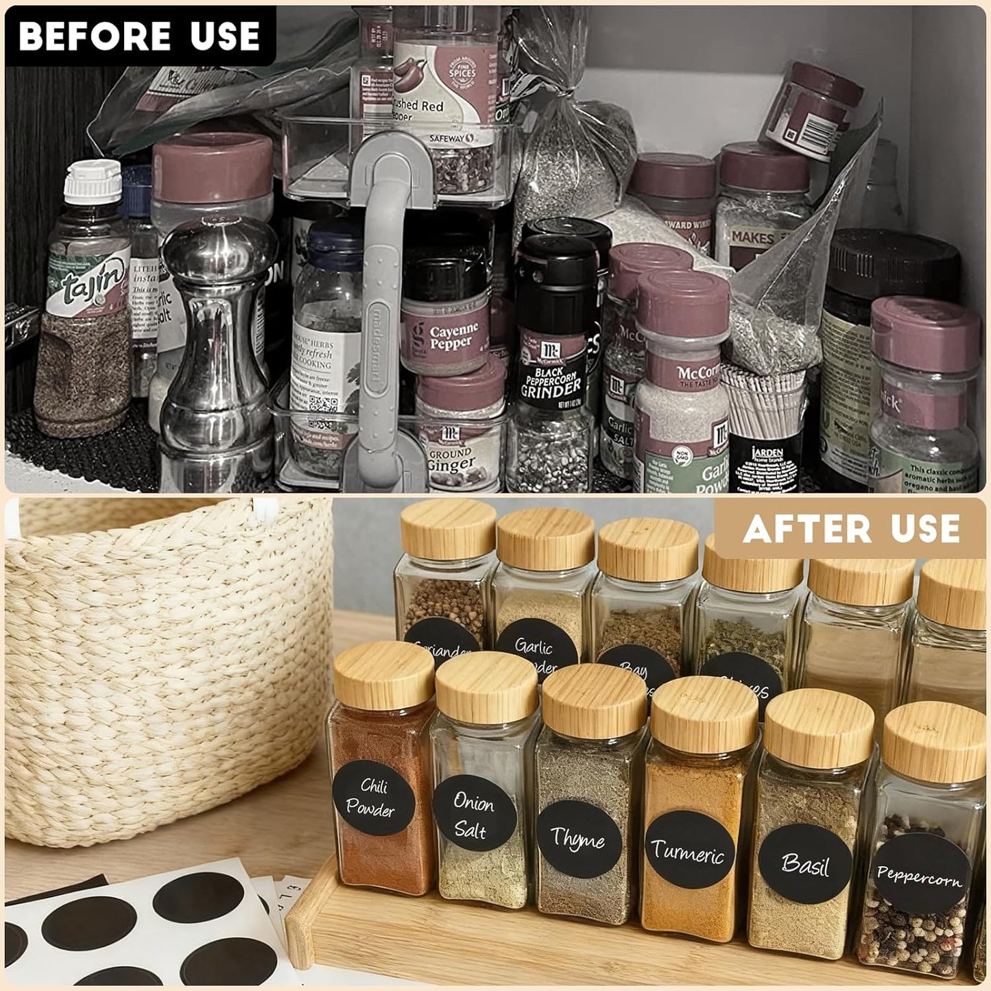 12Pcs Spice Jars with Label, 4oz Empty Square Seasoning Containers, Spice Jars with Shaker Lids, Small Spice Bottles for Salt, Herbs, Sugar, Pepper, Seasoning Jars for Spice Rack, Cabinet, or Drawer