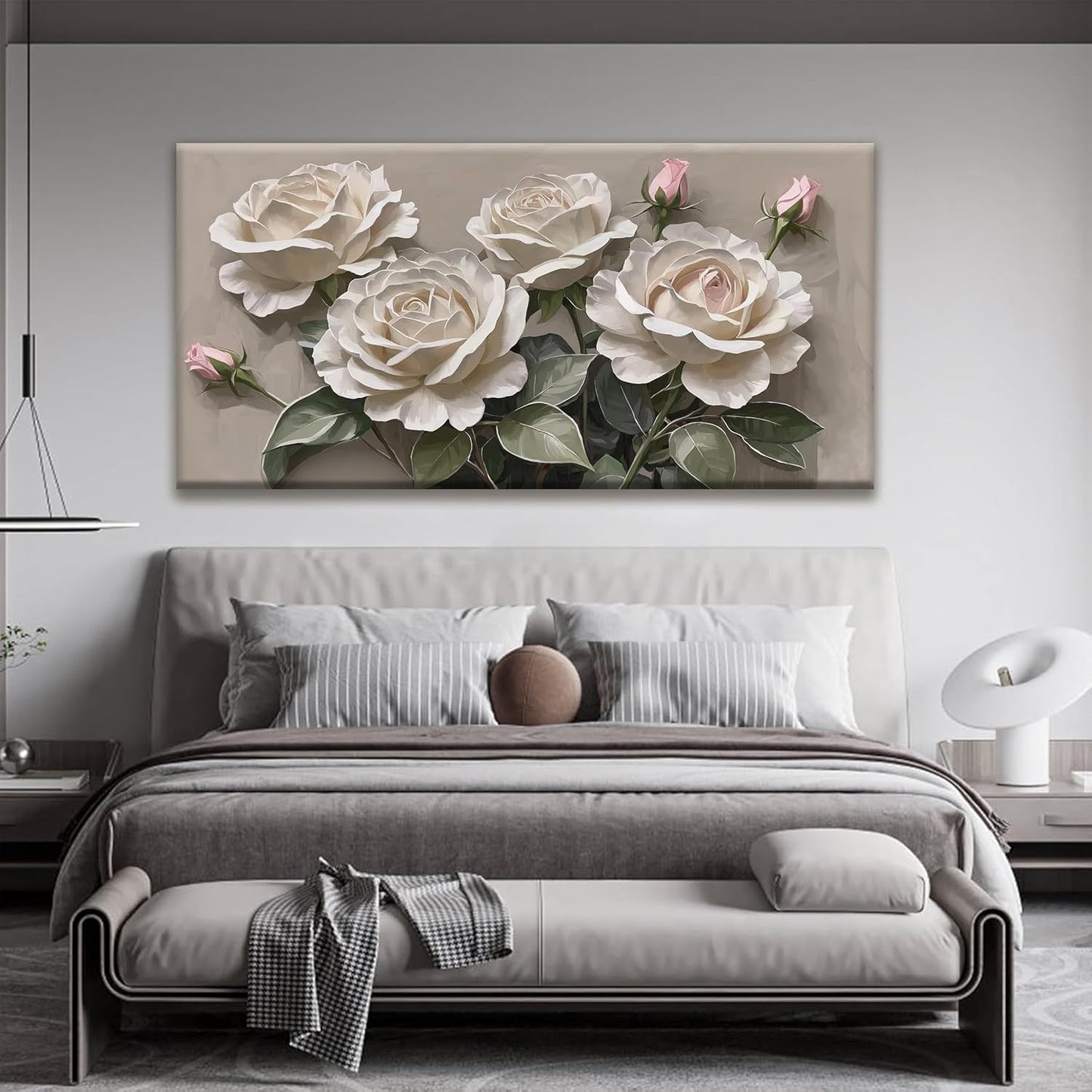Large Wall Art For Living Room Floral Wall Art Decor Modern Canvas Art Wall Decor 29" X 58" Painting White Flower Wall Art For Bedroom Home Office Home Artwork