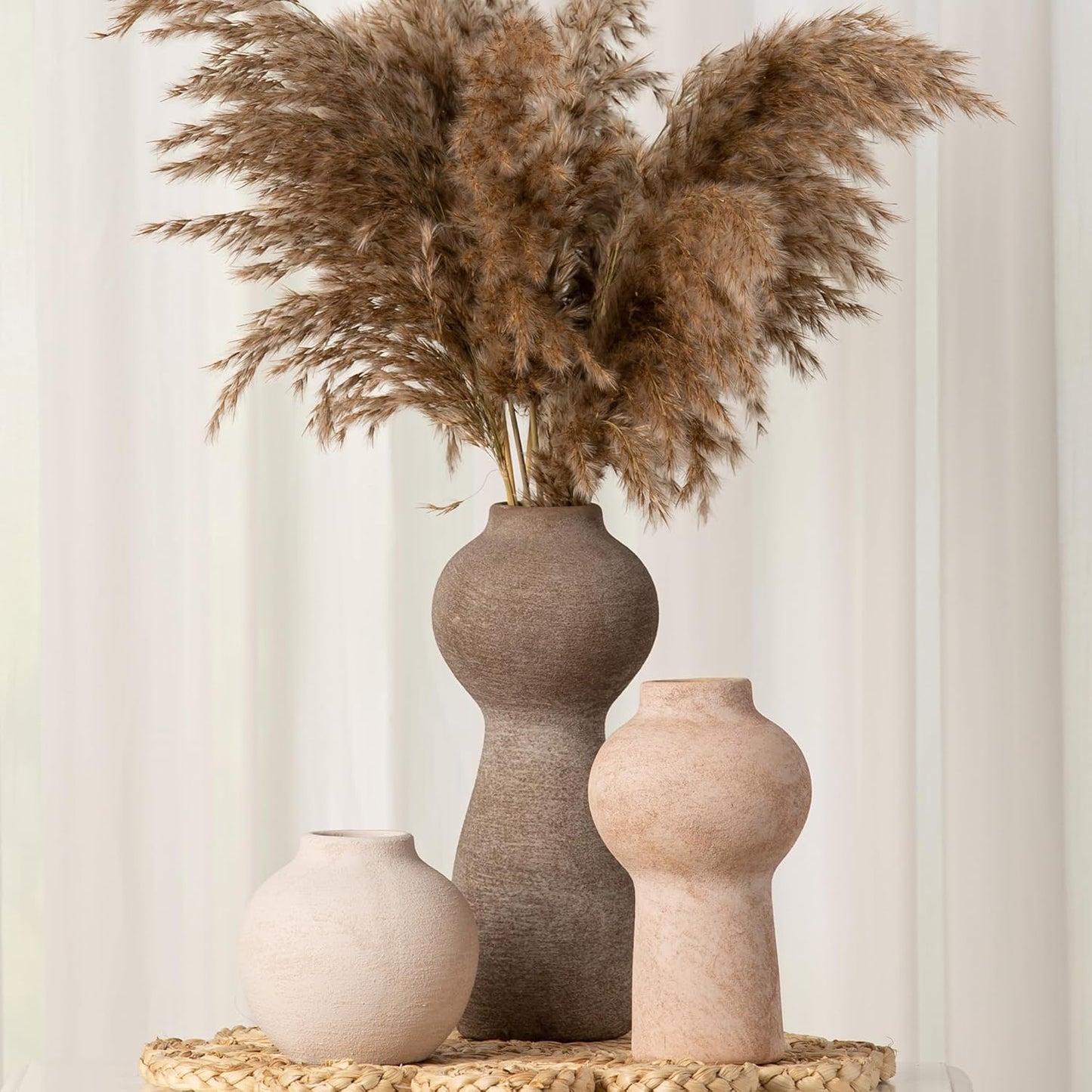 Ceramic Vase Home Table Decor - Flower Vase Set of 3 Living Room Kitchen Decorations Farmhouse Modern Rustic Vases Decorative Centerpiece for Shelf Bedroom Office Bathroom Dining Coffee Desk