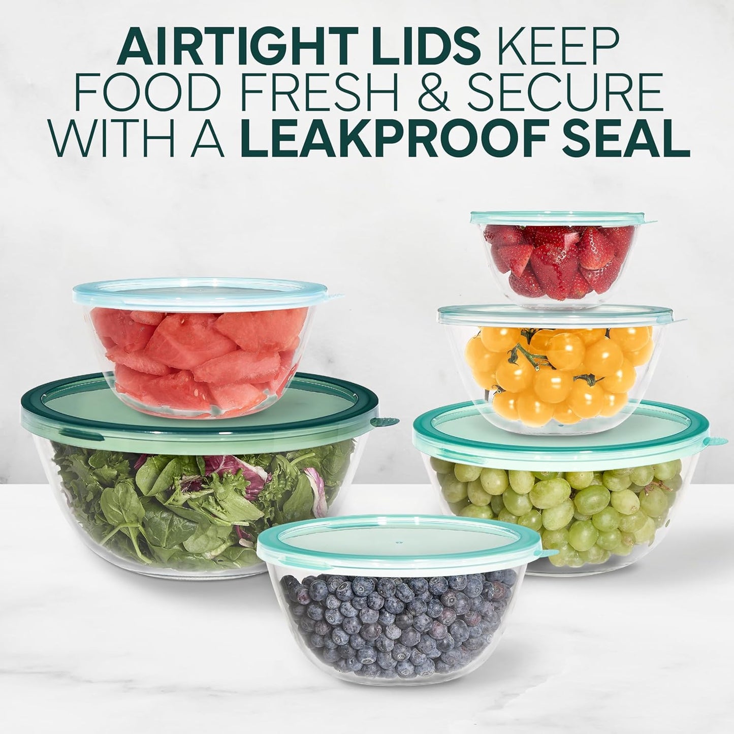 COOK WITH COLOR 12 Pc Glass Mixing Bowl Set with Lids – Borosilicate Glass Nesting Bowls for Cooking, Baking and Meal Prep, Sage