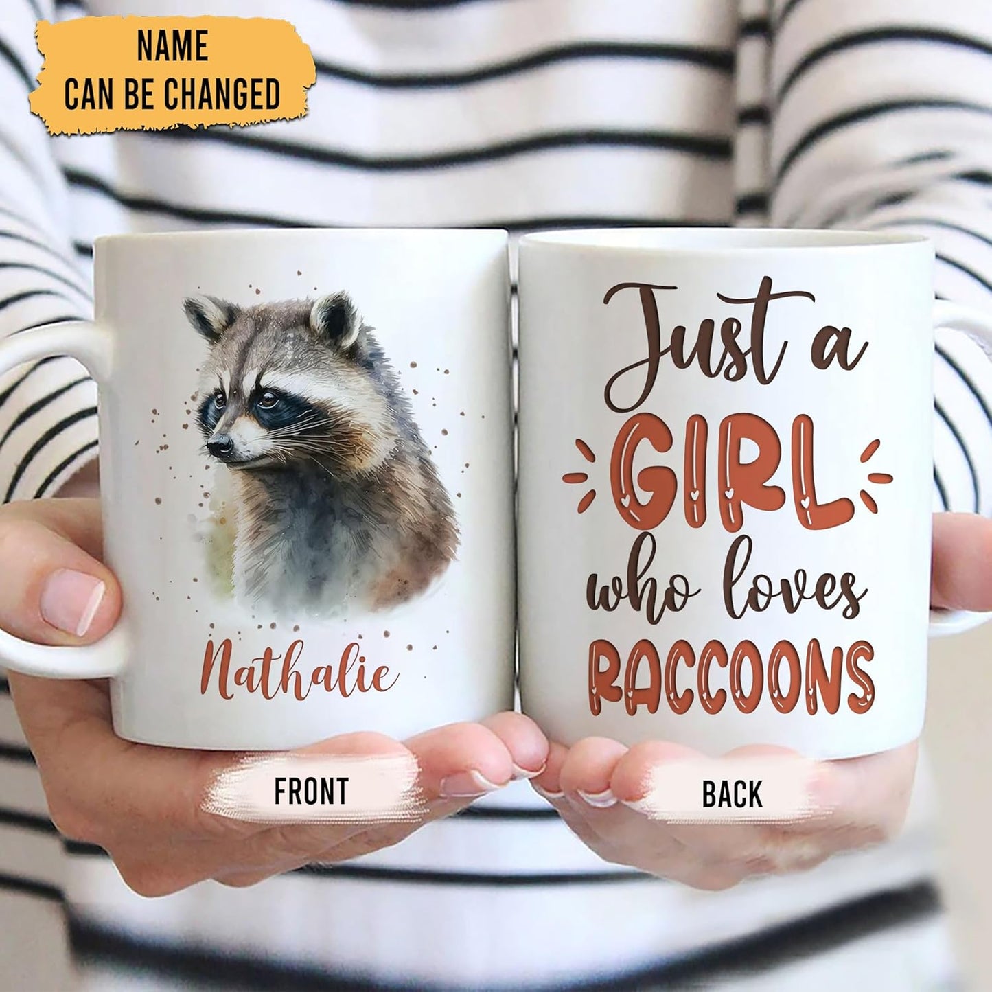 Hyturtle Personalized Gifts Raccoon Lover - Just A Girl Who Loves Raccoons Custom Name Ceramic Coffee Mug Cup 11oz - Idea Cute Animal Lover Gifts For Women, Girl Daughter On Birthday, Christmas