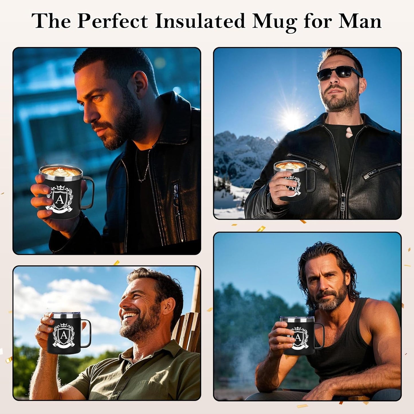 Personalized 14 Oz Insulated Coffee Mug with Lid Travel Cup Men Guy Best Friend Happy Birthday Cool 19th 20th 25st 30th 40th 45th 75th 1974 1964 19 40 50 55 60 65 70 80 90 Year Old Cool Unisex Gifts,O