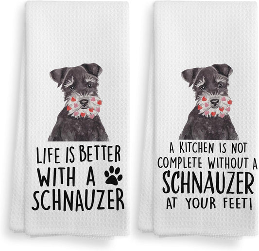Schnauzer Towels, Schnauzer Gifts, Schnauzer Dog Kitchen Towels and Dishcloths Set of 2, Schnauzer Decor, Schnauzer Gifts for Women, Dog Kitchen Towels, Dog Gifts for Women, 16×24 Inches