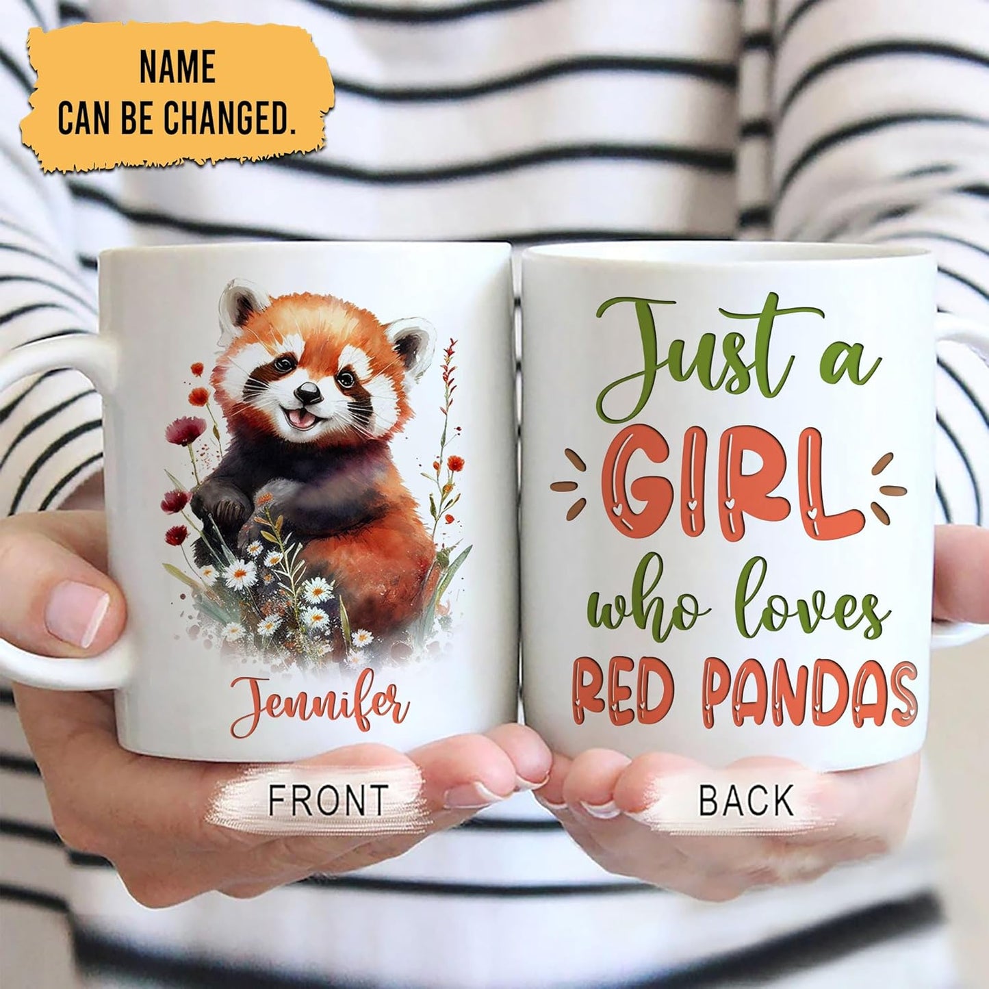Hyturtle Personalized Gifts Red Panda Lover - Just A Girl Who Loves Red Pandas Custom Name Ceramic Coffee Mug Cup 11oz - Idea Cute Animal Lover Gifts For Women, Girl Daughter On Birthday, Christmas
