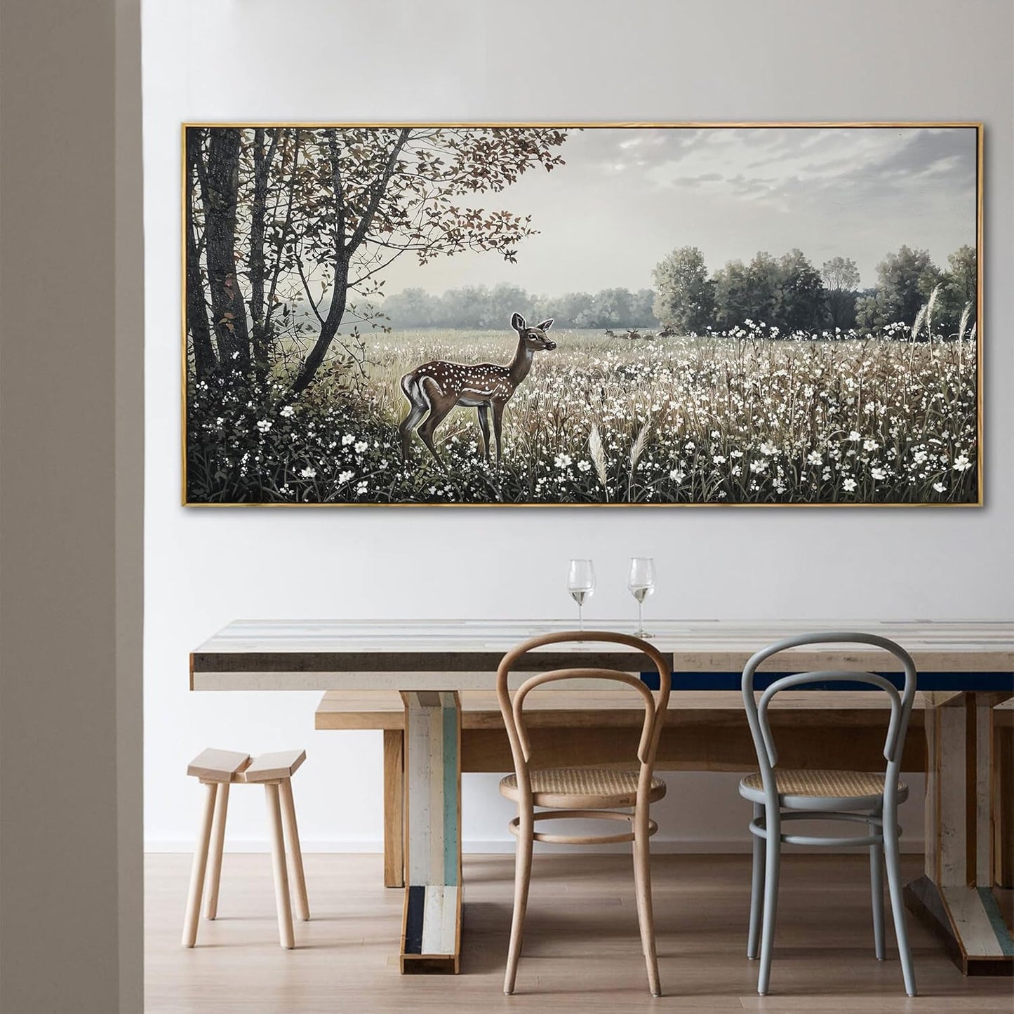 yiijeah Farmhouse Wall Decor - Large Canvas Wall Art Artwork Deer Landscape Vintage Floral Rustic Print Neutral Picture Artwork for Home Living Room Bedroom Office Decoration
