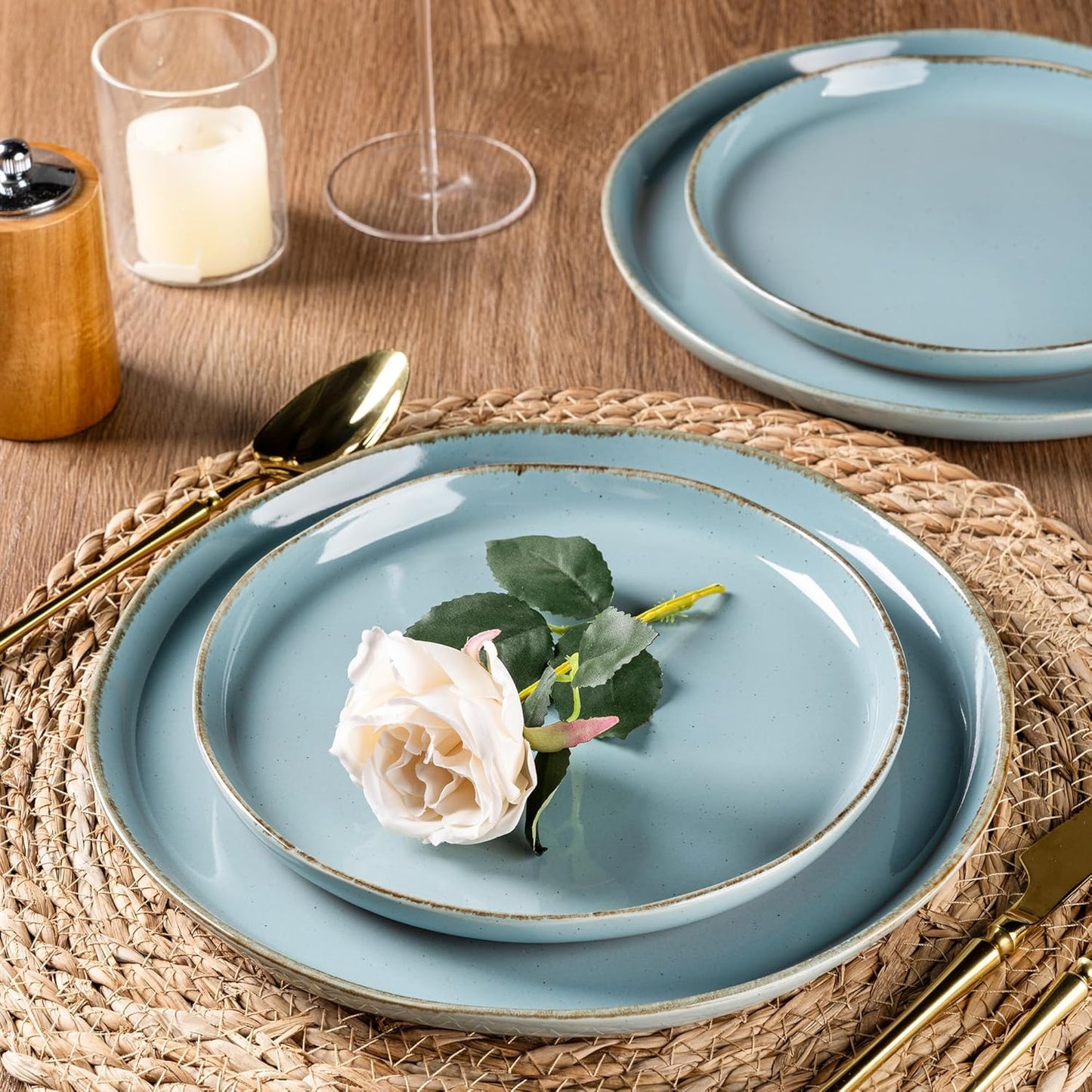 AmorArc Ceramic Dinnerware Sets for 4, 12 Pieces Handpainted Plates and Bowls Set with Rustic Terracotta Underside, Scratch Resistant Stoneware Dishes Set, Dishwasher & Microwave Safe