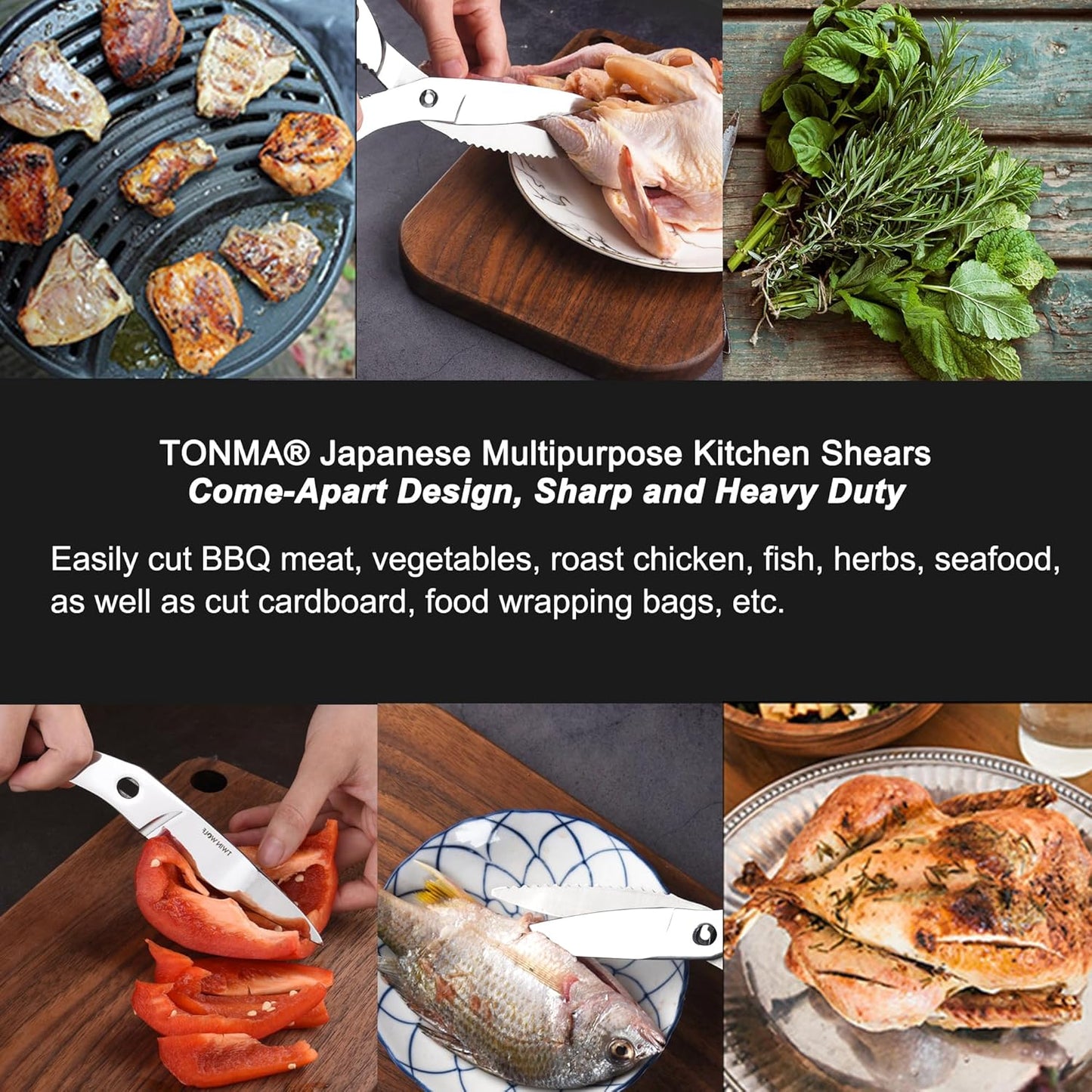 TONMA Detachable Kitchen Shears Heavy Duty [Made in Japan] 9.5 Inch Premium Stainless Steel Come Apart Kitchen Scissors Dishwasher Safe, Mirror Finish, Right Handed