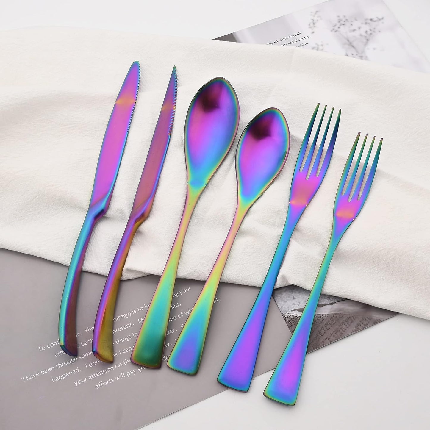 Luxury 18/10 Stainless Steel Matte Rainbow Colorful Cutlery Flatware Set - Utensil Set Steak Spoons and Forks Knife Silverware Set,Service for 4 (24-Piece)