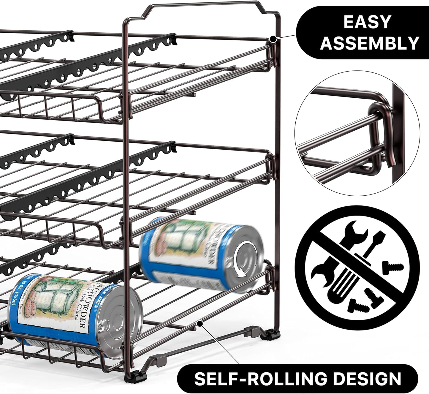 Simple Houseware Stackable Can Organizer Rack for Pantry/Cabinet – 11.5" D x 17" W x 13.75" H, Holds 36 Cans, 3-Tier Can Food Storage Dispenser, Bronze