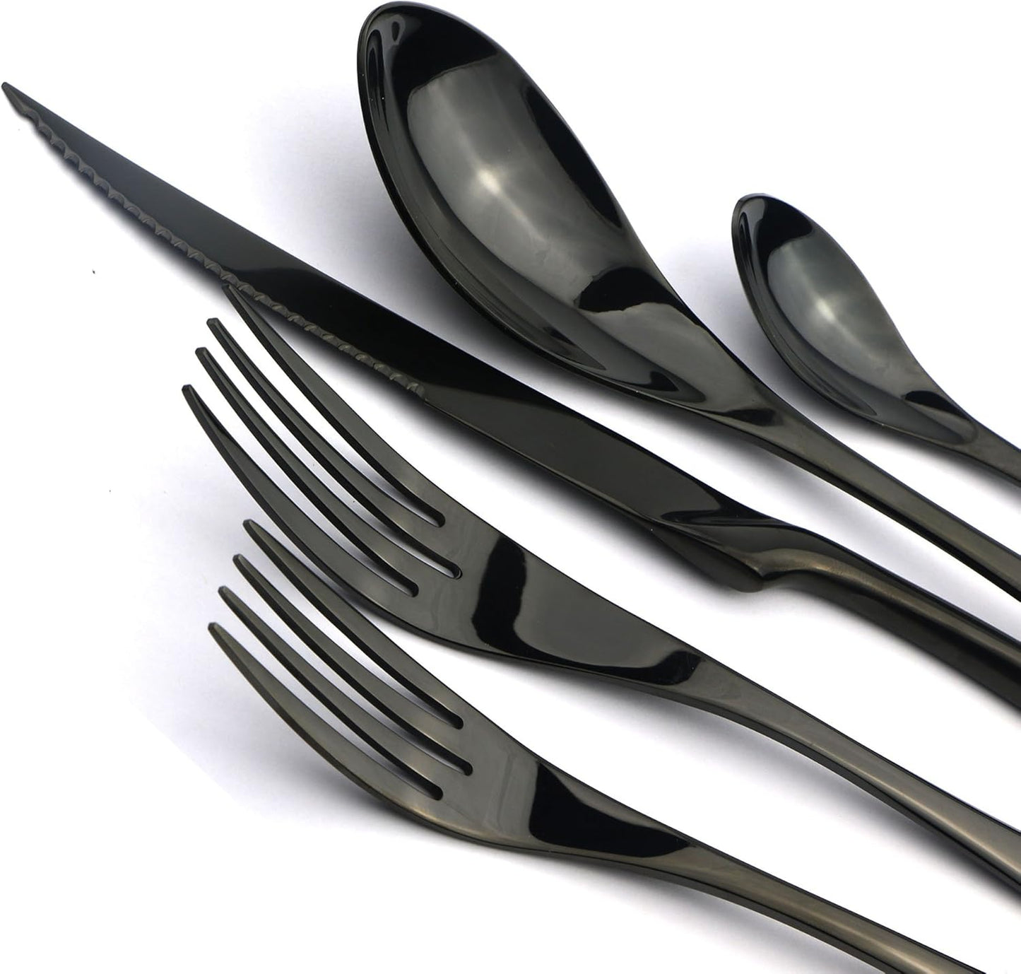 20-Piece 18/10 Stainless Steel Serrated Steak Knife Flatware Set, Mirror Polishing Black, Service for 4