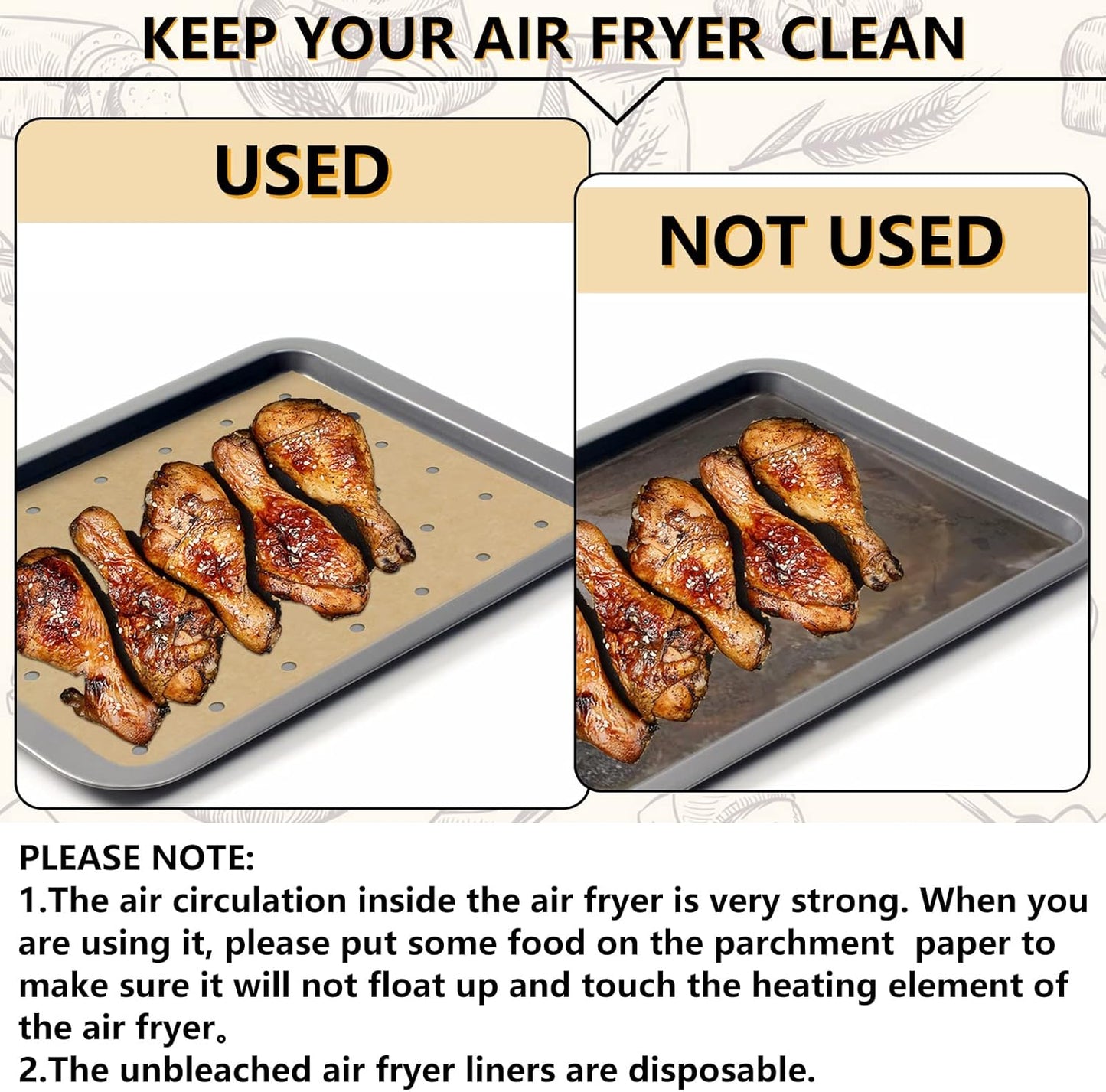 120 Sheets 9x11inch Unbleached Air Fryer Parchment Paper Liners,Non-stick Disposable Rectangle Baking Paper Compatible with Cuisinart,Ninja Foodi,Breville,Gowise,Black Decker