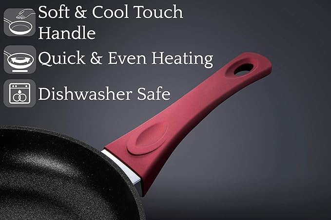 SAFLON Titanium Nonstick 2 Piece Fry Pan Set 4mm Forged Aluminum with PFOA Free Scratch-Resistant Coating from England, Dishwasher Safe (Red)