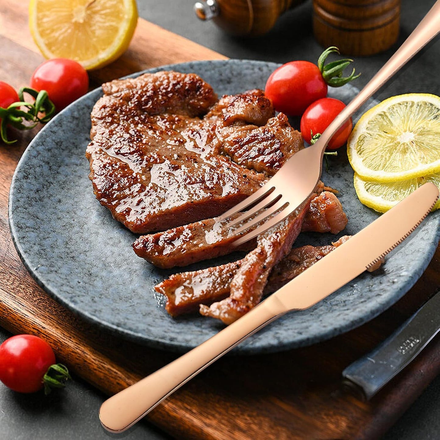 Copper Cutlery Modern Rose Gold Silverware Set Stainless Steel Flatware 60 Pieces Service 12 People for Home Restaurant Kitchen Utensils Parties