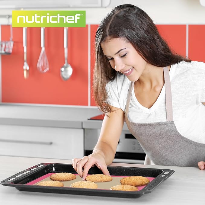Nutrichef Silicone Baking Mats - 2 Non-stick Food-Grade Silicone Mats - Perfect for Full Baking Pans 24.4 x 16.5 IN - Oven-safe Up to 480 Degrees F - Suitable for Ovens, Freezers, & Dishwashers - Pink