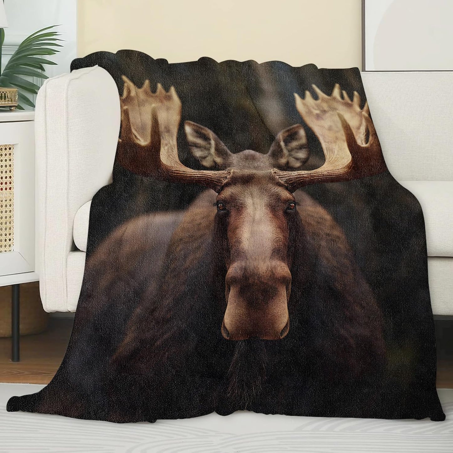Moose Blanket,Gifts for Wildlife Lovers,Lightweight Flannel Throw Blankets,Realistic Animal in Woodland Background Throws Home Decor,for Couch Living Room Office,60x50inch