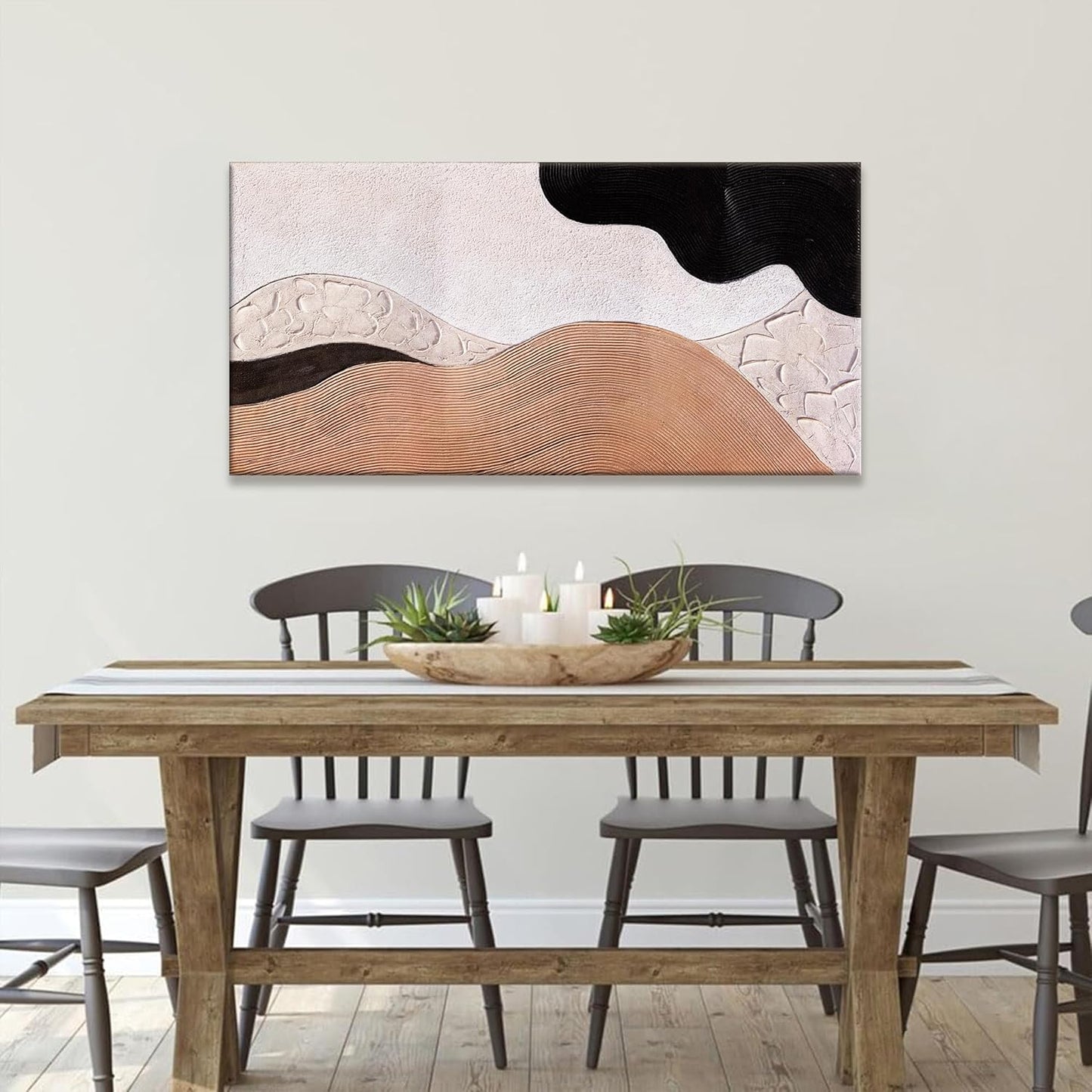 Suconvng Brown Abstract Wall Art For Living Room Modern Canvas Art Wall Decor Abstract Art Prints Pictures Black Wall Art For Hotel Home Wall Decor 24x48 Inch Ready To Hang