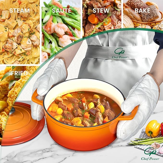 Chef Power Dutch Oven Pot with Lid 5QT, Enameled Cast Iron Dutch Oven for Bread Baking, Braising, Stews, Roasting, Oven Safe Dutch Ovens, Gradient Orange