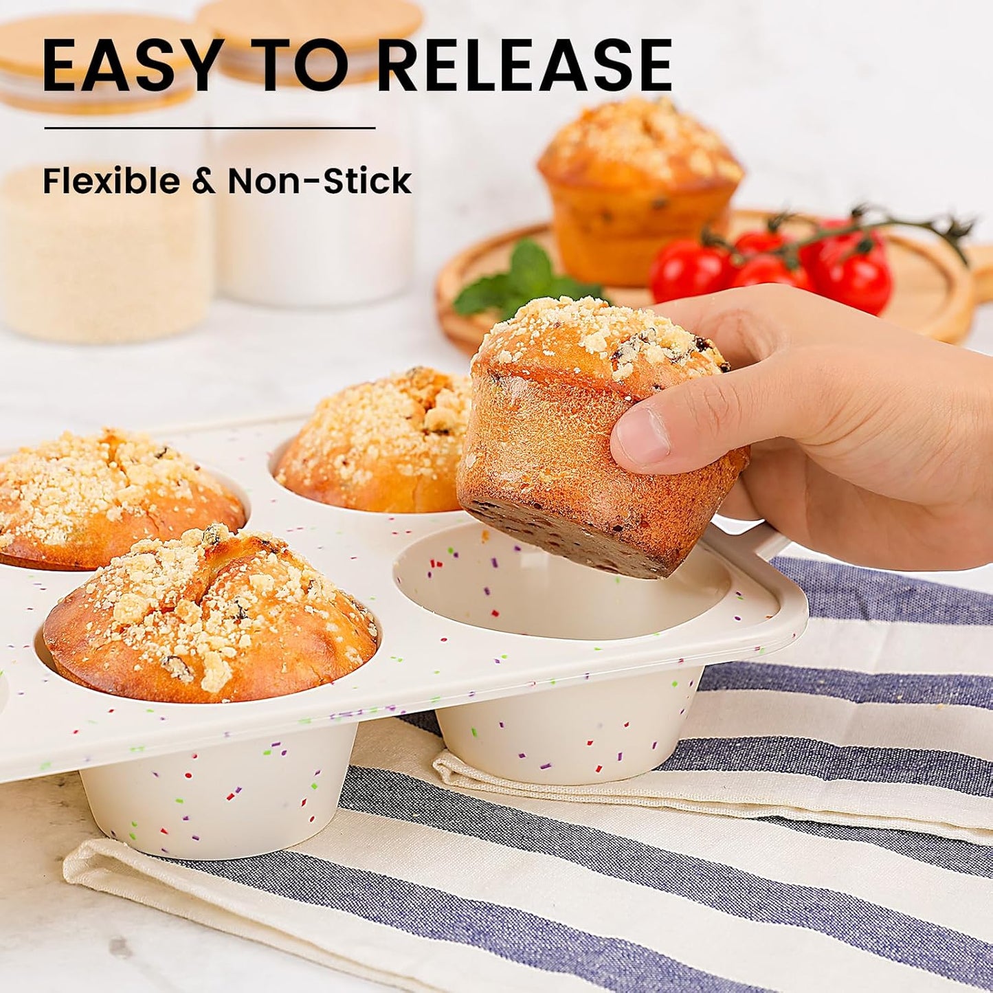 Vinino Jumbo Muffin Pan with Metal Reinforced Frame-2Pack, Silicone Cupcake Pan for Baking 6 Cup Jumbo Size, BPA Free Silicone Muffin Tray, Cupcake Baking Pan Molds for Oven Dishwasher Safe-Cream