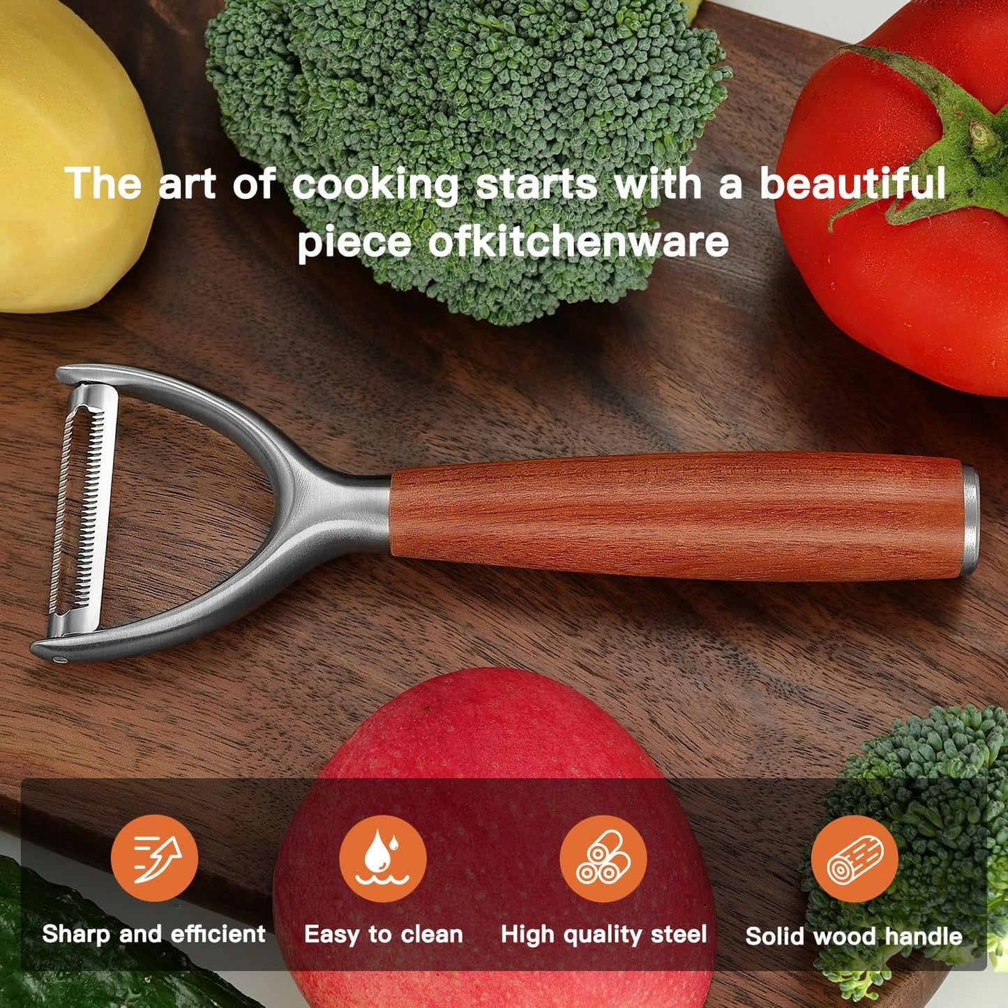 Premium high-end rosewood handle and 304 stainless steel serrated blade - ultra-sharp KULUNER Y-shaped rotary peeler for potatoes, fruits and vegetables, ergonomically designed for easy peeling