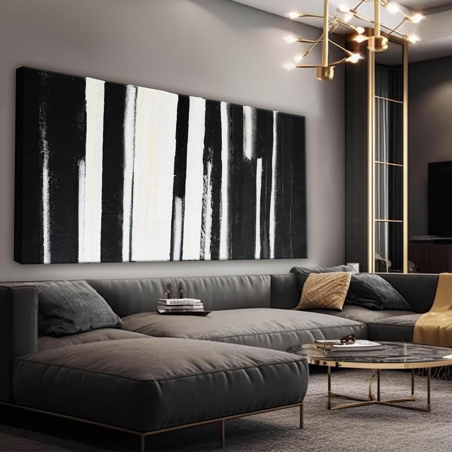 QSQ Abstract Wall Art Decor Large Home Decor Wall Art Prints Black and White Minimalist Stripes Artwork Modern paintings Wall Decorations for Living Room Wall Bedroom Office Decor 29"×58"