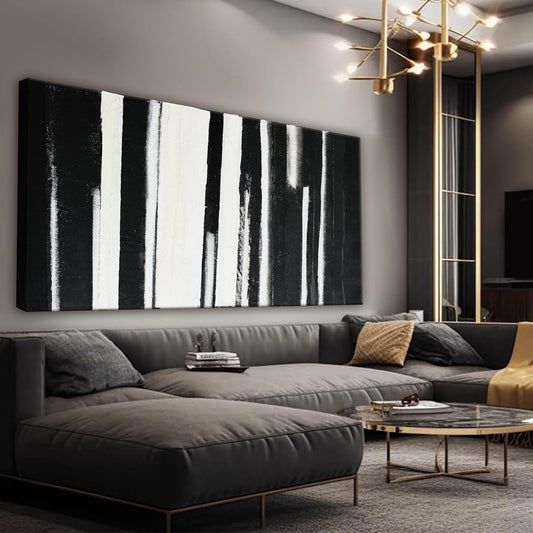 QSQ Abstract Wall Art Decor Large Home Decor Wall Art Prints Black and White Minimalist Stripes Artwork Modern paintings Wall Decorations for Living Room Wall Bedroom Office Decor 29"×58"