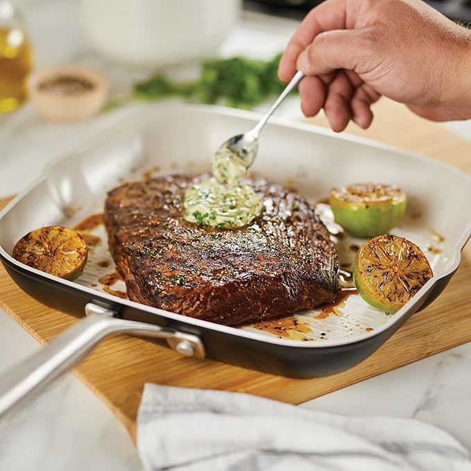 KitchenAid Hard Anodized Ceramic Nonstick Grill Pan/Griddle, Square, 11.25 Inch - Matte Black