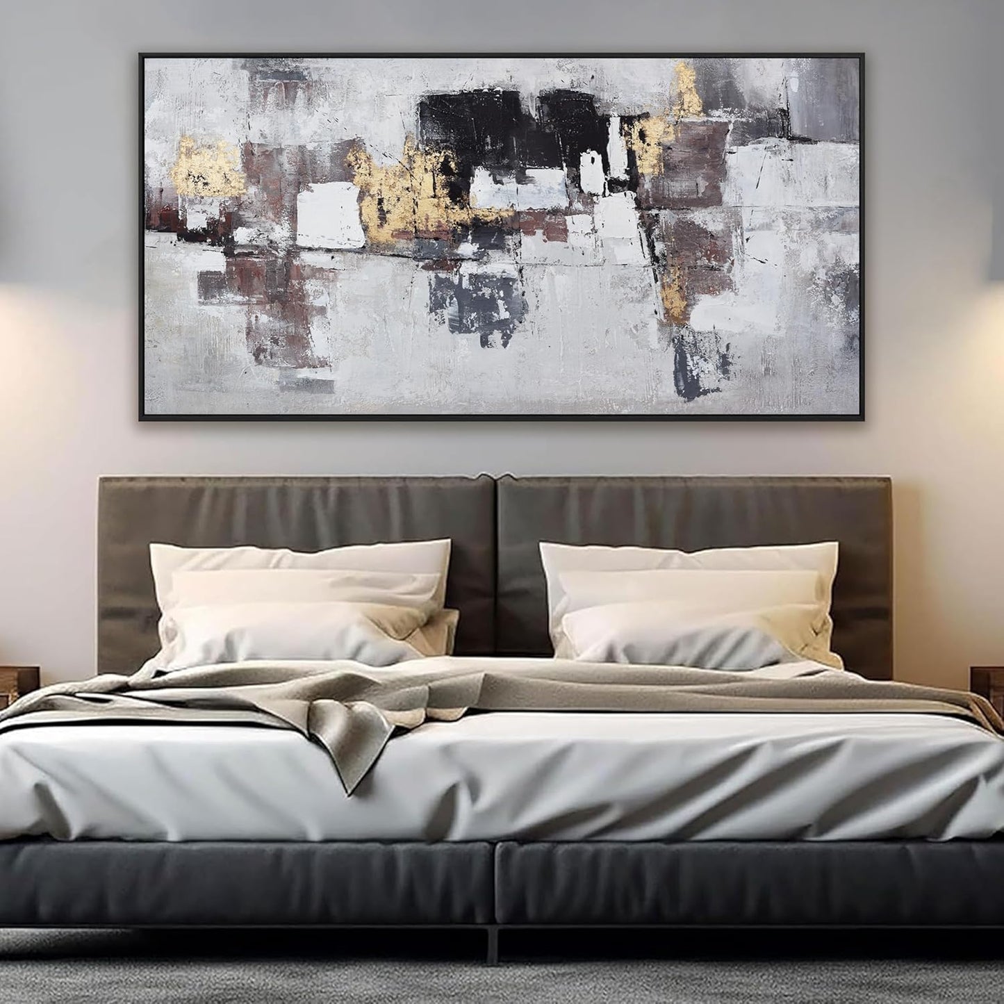 Abstract Wall Art Modern Abstract Artwork Canvas Prints Picture Black Gold Graffiti Modern Wall Artwork Bedroom Living Room Office Decoration Ready To Hang 24"x48" With Framed