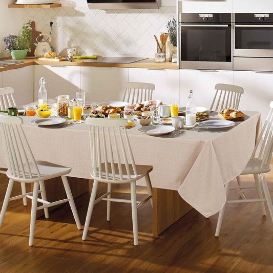 Fitable Faux Linen Tablecloth Rectangle 60 x 102 Inch - Rustic Fabric Table Cloth for 6 Foot Tables, Beige Faux Burlap Table Cover for Kitchen Dining, Party, Farmhouse