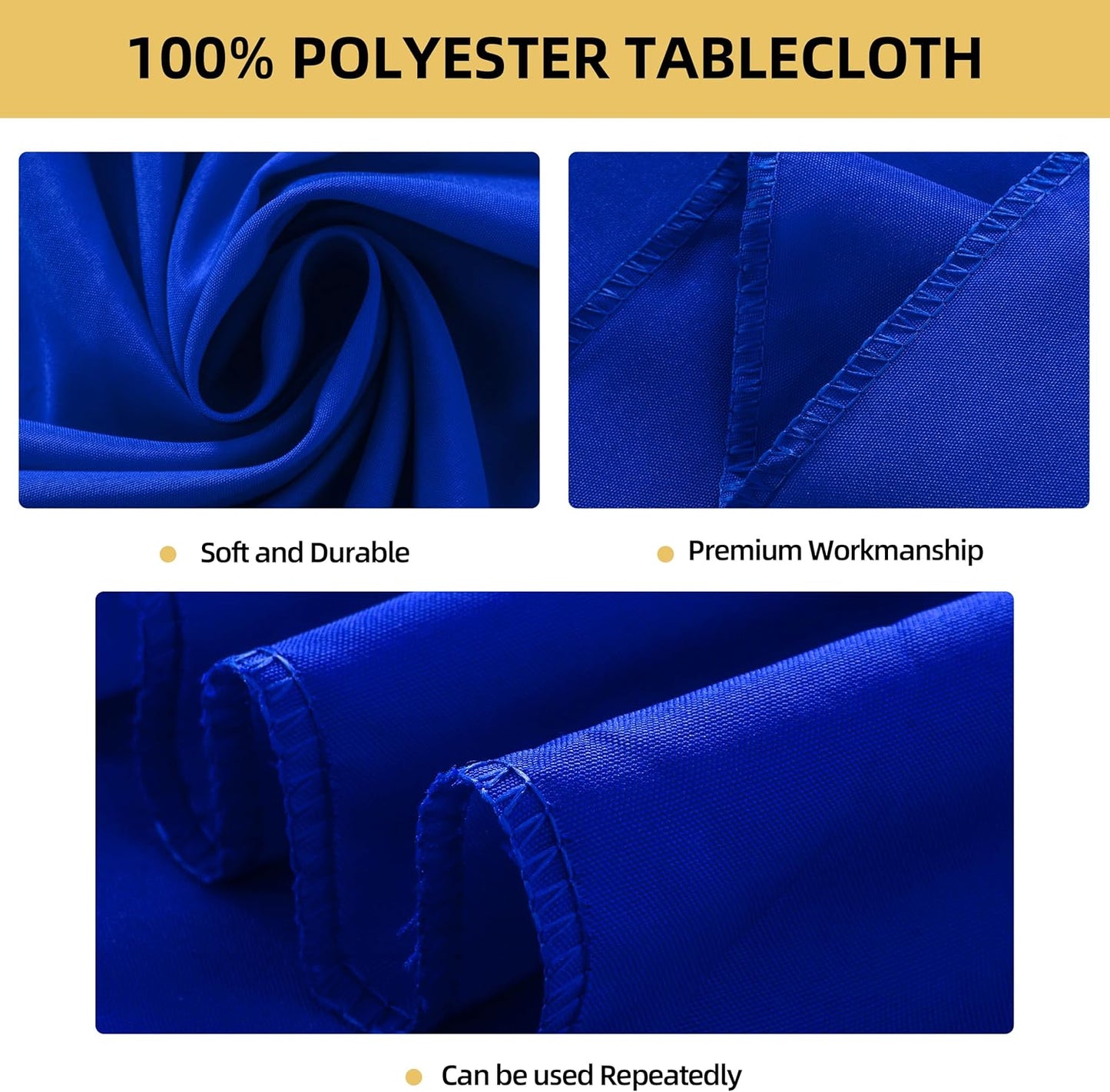 2-Pack 90x132 inch Royal Blue Table Cloths, Solid Stain and Wrinkle Resistant Oblong Tablecloth, Premium Plain Weave Polyester Fabric Rectangle Table Linen Covers for Hotel, Wedding