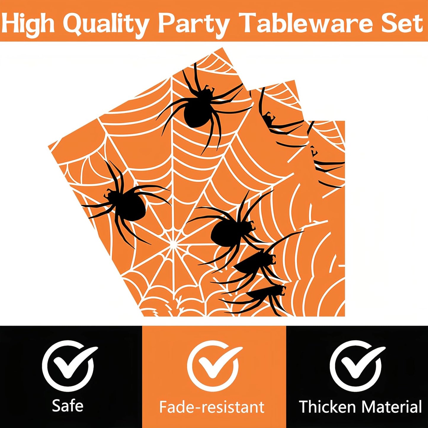 DTDO 96Pcs Halloween Spider Web Tableware Set Include Plates and Napkins Forks Birthday Party Decorations Disposable Dinnerware Set for Halloween Birthday Party Serves 24