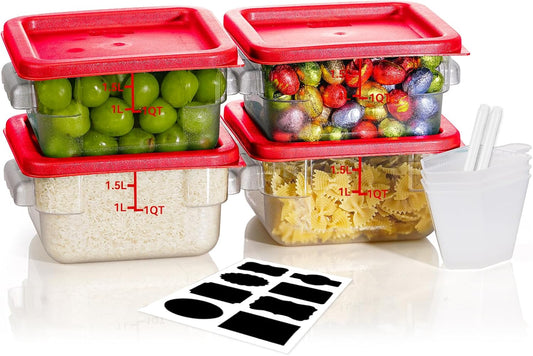 2QT NSF Food Storage Containers: 8 PCS [Food Grade][Hot&Cold Resistant] Commercial Clear Square Food Storage Containers with Scales Handles for Home Restaurant Kitchen Proof Dough(BPA FREE)
