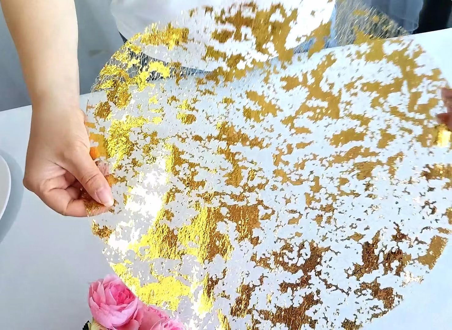 Disposable Gold Placemats Set of 24 Metallic Thin Round 13 Inch Glitter Foil Gold Charger Mesh Pressed Fall Table Mates 24 Pack Gold Doilies for Wedding Birthday Party