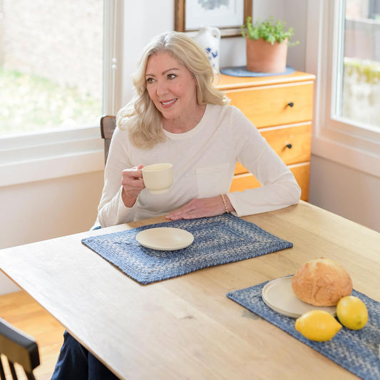 Homespice Denim Dining Placemats, Country Coastal Decor, Set of 6, Blue - 13x19 Rectangle Table Mats - Vibrant Colors, Durable, Easy to Clean and Protects Furniture