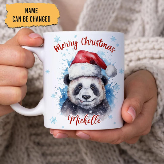 Hyturtle Personalized Gifts Panda Lover - Panda Wearing Santa Hat Custom Name Ceramic Coffee Mug Cup 11oz - Cute Animal Lovers Gifts For Women, Girl kids Family On Birthday, Christmas