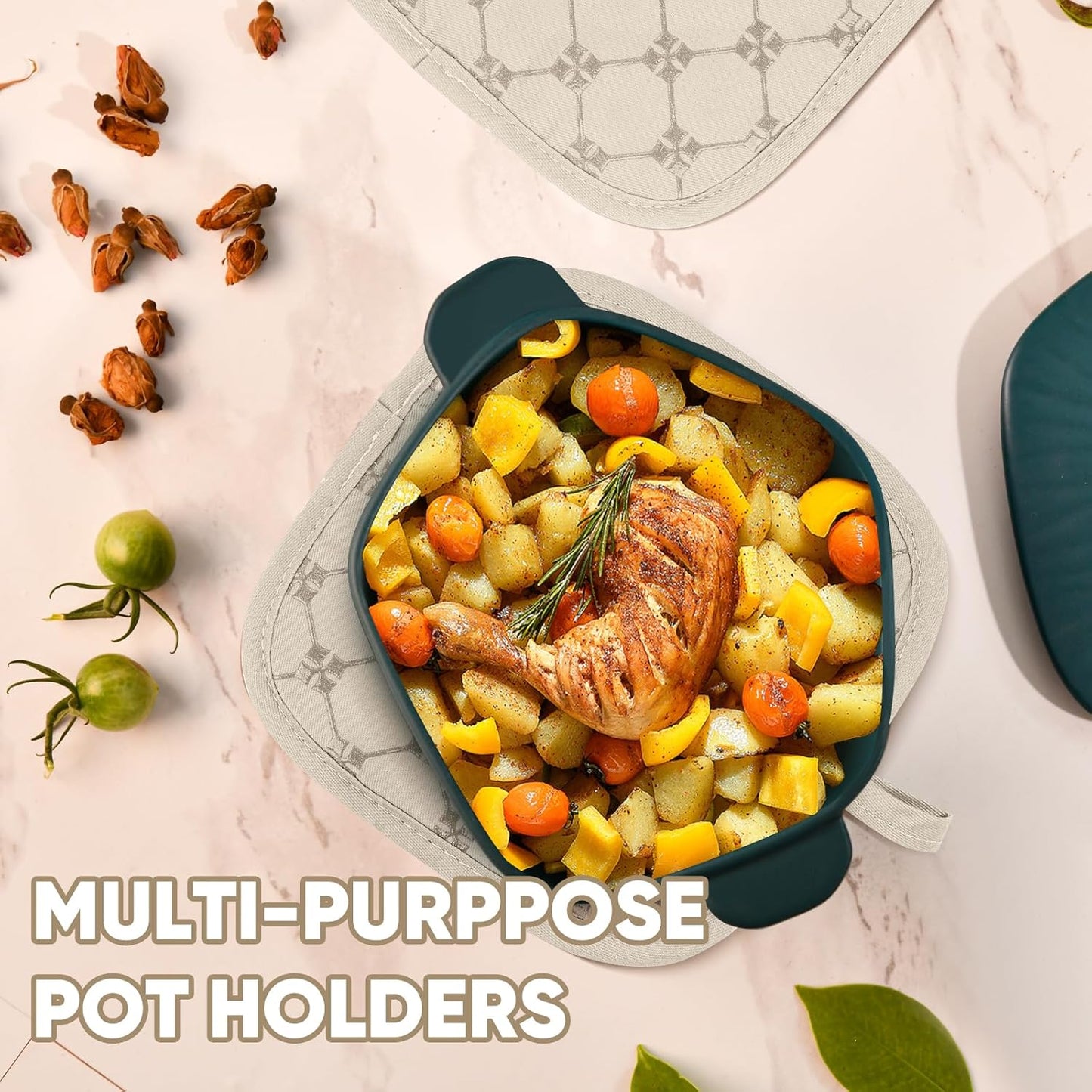 Oven Mitts Kitchen Towels Dishcloths with Pot Holders Sets 12PCS, Dish Towels Sets, Oven Gloves Pot Pads Heat Resistant 500 Degrees with Non-Slip Silicone Surface for Cooking Baking Grilling-Milkshake